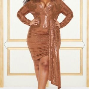 Bronze Sequined PrettyLittleThing wrap dress